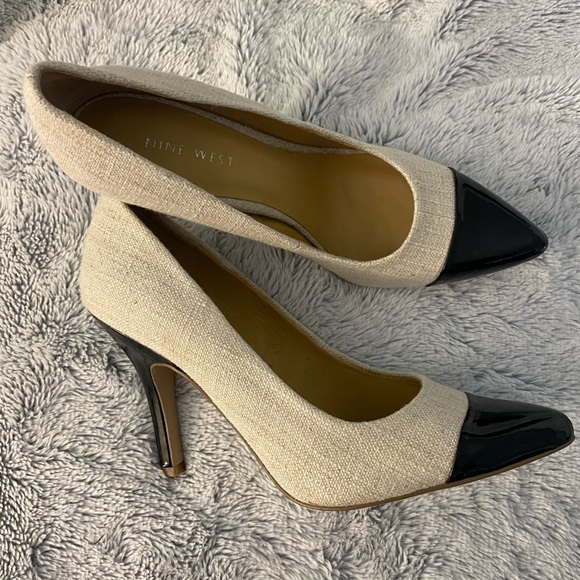 Nine West Shoes - EUC Nine West Linen and Patent Toe Cap Heels, size 6.5